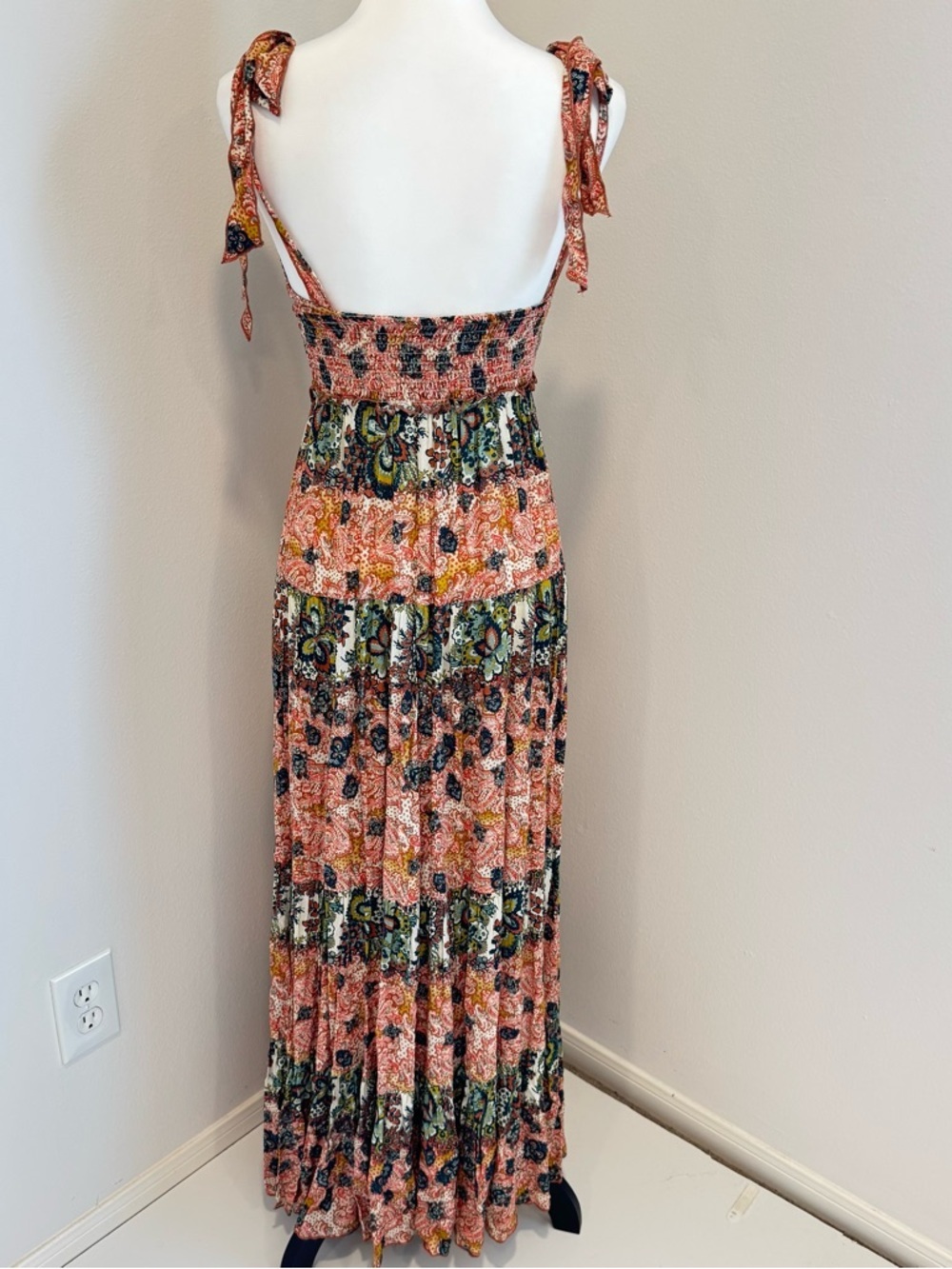Free People Bohemian Let's Smock About It Floral Maxi Dress Beach Resort XS - Picture 3 of 8